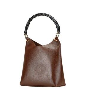 Gucci Leather 2way Black Handbag Handle Bamboo Brown Top